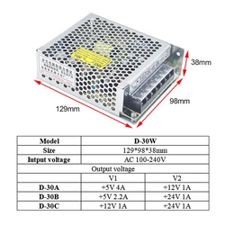 D-30W Dual output switching power supply 5v 12v, 5v 24v, 12v 24v D-30A/B/F SMPS AC 100-240v 1A 4A 2A