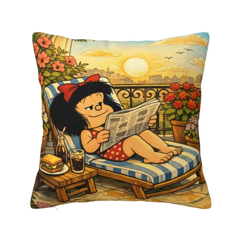 Custom Humor Mafaldas Quino Comic Cartoon Manga Nordic Throw Pillow Cover Cushions Cover for Sofa
