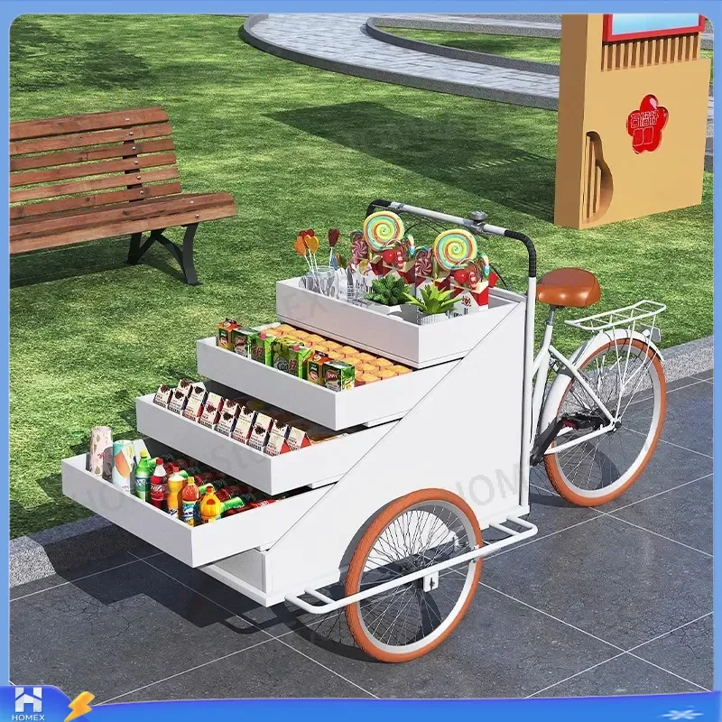 European Style Mobile Food Cart Three Wheel Snack Bar Stall Commercial Beverage Sales Kiosk for Mall Hotel Outdoor Vending