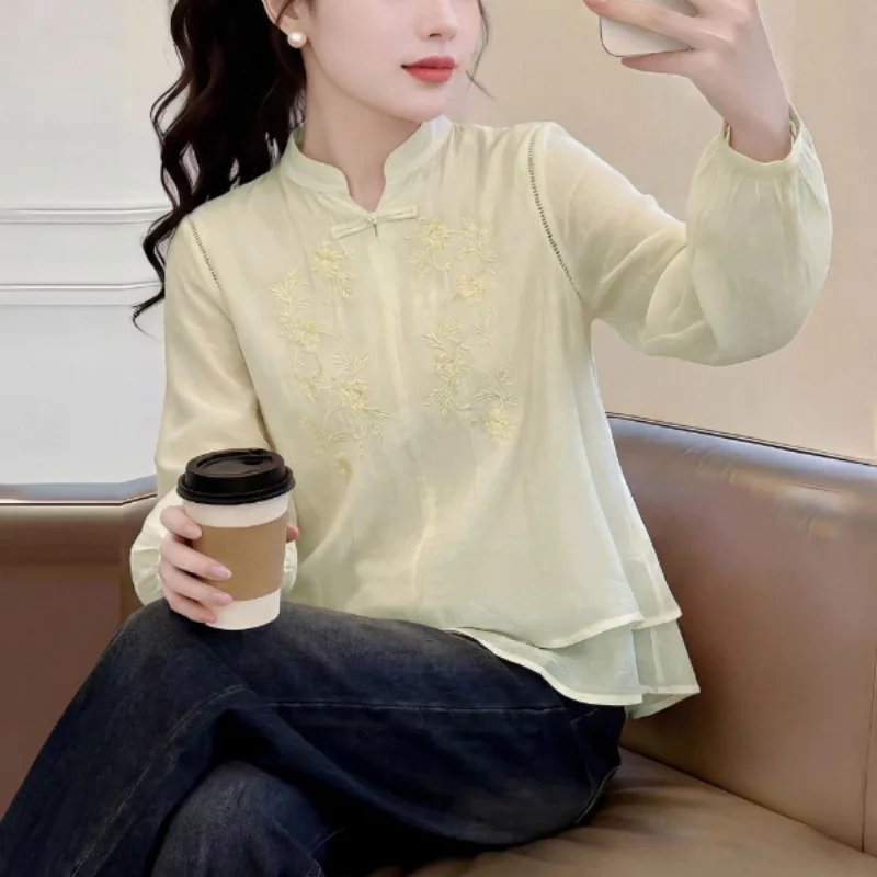 Chinese Shirt Embroidered Blou - đánh giá và giá Puff Sleeve Blouse
