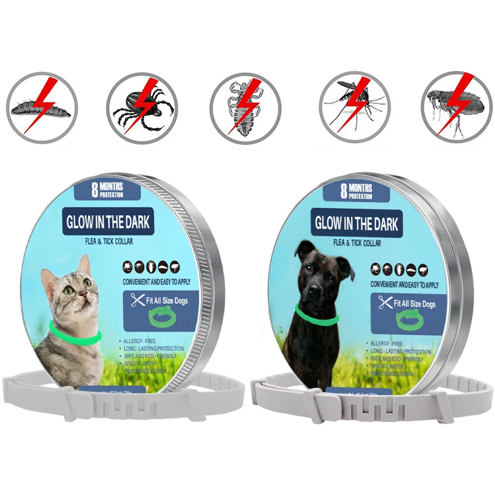 Flea and Tick Collar Luminous Up To 8 Months Protection Pet Flea Collar Adjustable Size Fluorescent Collar for Dogs and Cats