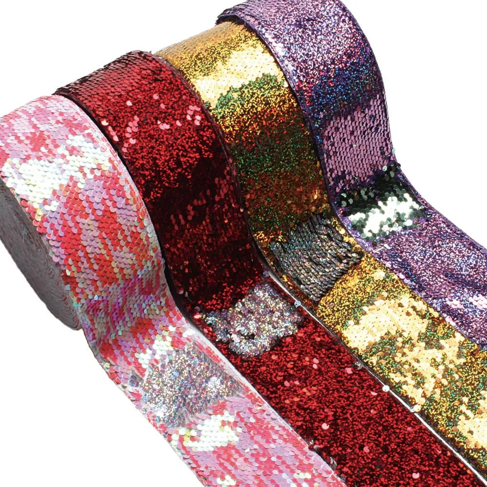 Cheep Price 3inch 75mm Reversible Sequin Ribbon for Hairbows DIY Craft Materials 20yards in stock