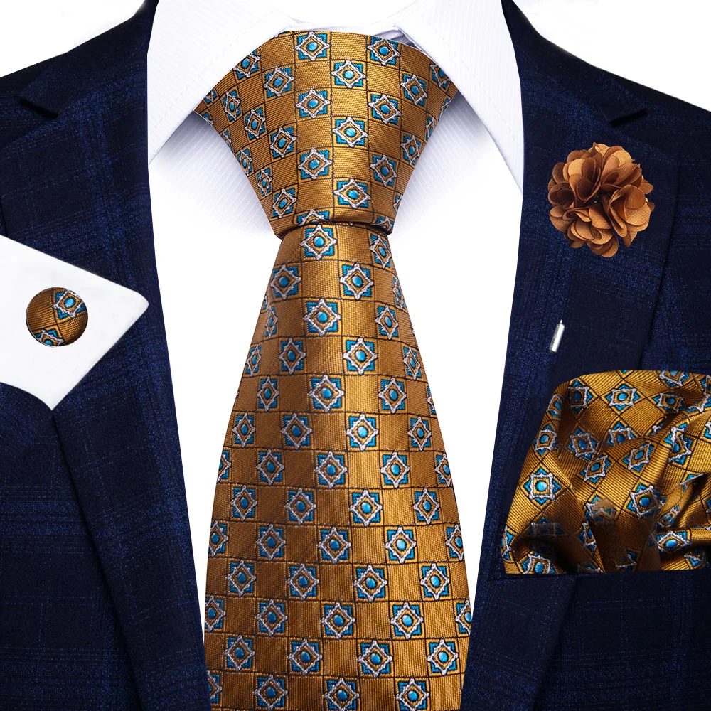 Großhandel Mode 8 CM Blaues Paisley-Krawatten-Etui Manschettenknöpfe Anstecknadel-Set Herren Büroanzug-Accessoires Hochzeitsgeschenk für Partys – Detail 24