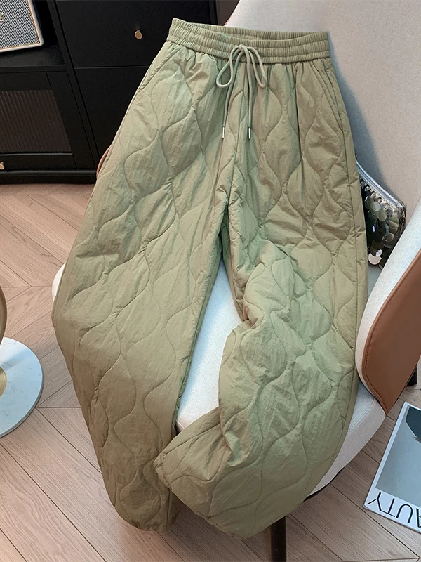 Pantaloni a gamba dritta in cotone caldo Thiened Pantaloni casual larghi a vita alta sfilacciati Dstring da donna Inverno 2025 Faion