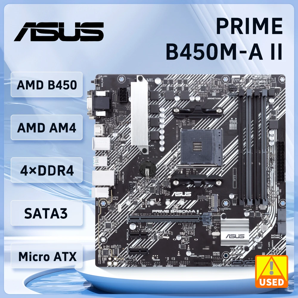 

ASUS PRIME B450M-A II Motherboard AMD B450 Socket AM4 support Ryzen 5 5600 3 3200GE 5 2600 7 2700E cpu DDR4 128GB Micro ATX