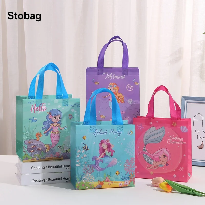 

StoBag 8/20pcs Cartoon Non-woven Tote Bag Fabric Girl Gift Package Kids Birthday Waterproof Storage Reusable Pouch Party Favors