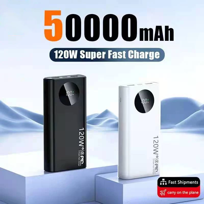 120W 50000mAh Power Bank High Capacity Fast Charging Powerbank Portable Capacity External Battery Charger For All Phones Xiaomi