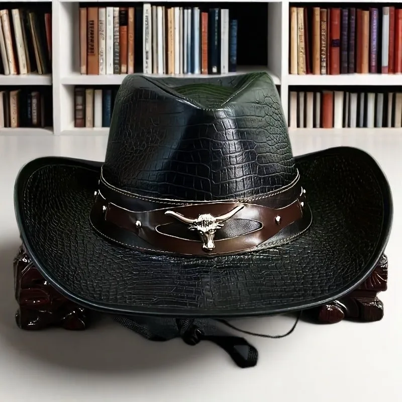 High-quality leather men's and women's hats fashionable gradient color wide-brimmed sunshade knight