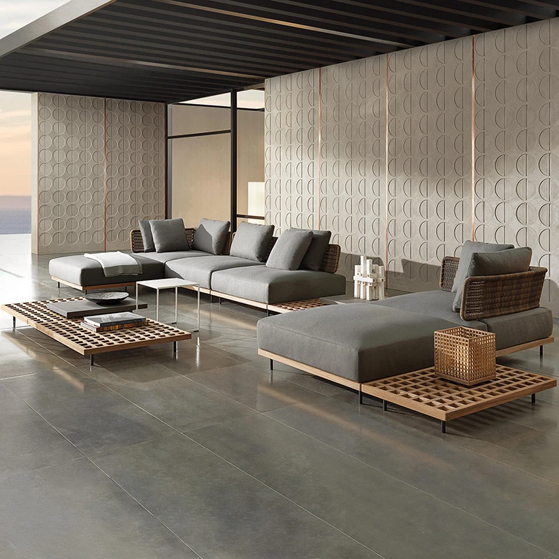 #Outdoor Garden Villa Hotel Made Of Rattan Sofa Patio All-weather Waterproof Set Courtyard Balcony Teak Leisure Furniture