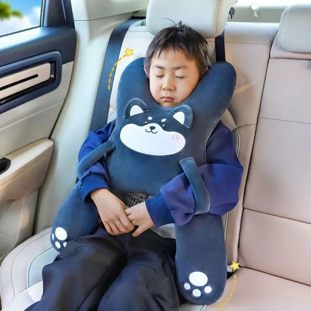 Almohada para dormir para niños montada en coche, almohada bonita de dibujos animados para coche, reposacabezas extraíble, cómodo y transpirable, soporte Lumbar, 1 ud. ﻿
