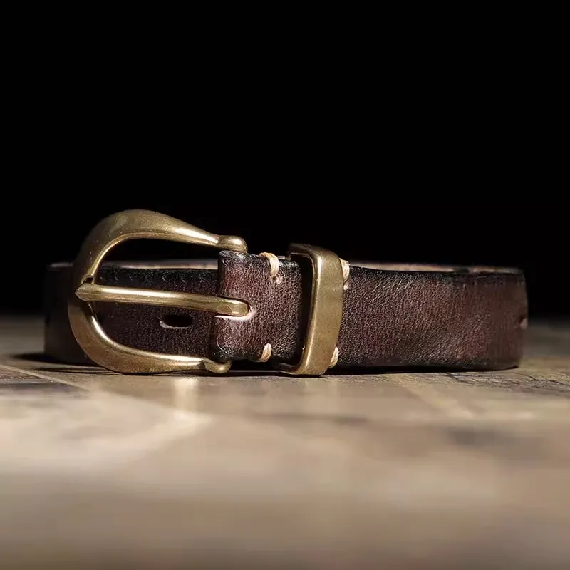 Retro Adjustable Top Layer Leather Belt Women Genuine Leather Skinny Belt Multiple Holes Pin Buckle Casual Waist Belt for Jeans