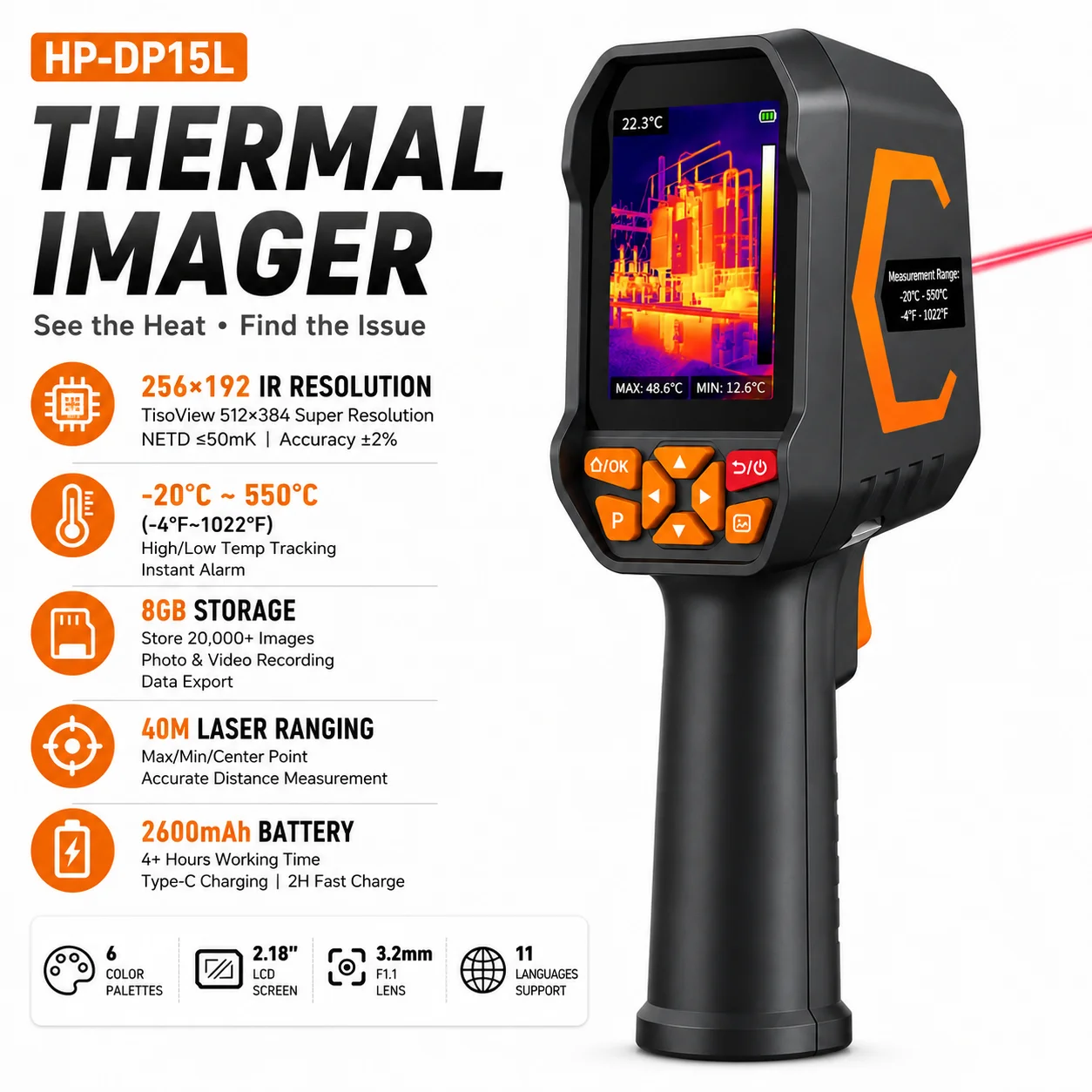 

Thermal Camera Water/Air Leak Detector Imager, AIOMEST Infrared Imaging Gun w/ 512x384 TISR Resolution, PC 2D/3D Analysis