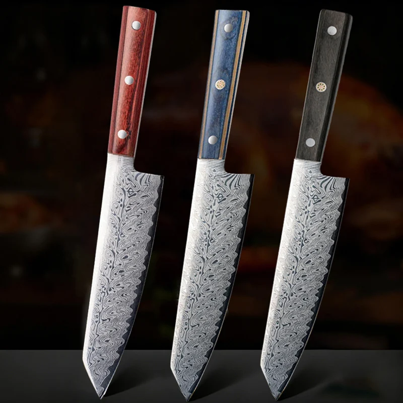 Professionelle Küchenmesser, Damaszenerstahl mit strukturiertem japanischem Massivholzgriff, Kochmesser-Set, Küchenzubehör