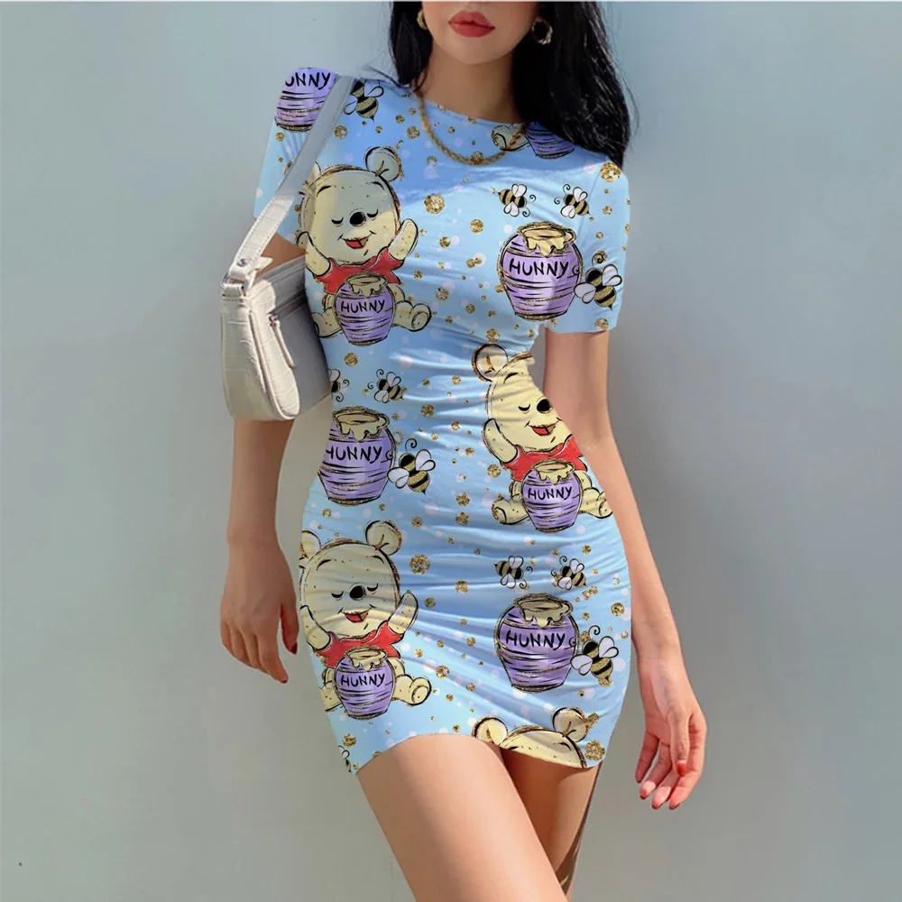 Disney Winnie the Pooh Women Casual Summer Autumn Mini Size Vintage Sexy Clothing Bodycon Tank Club Dress Dropshipping