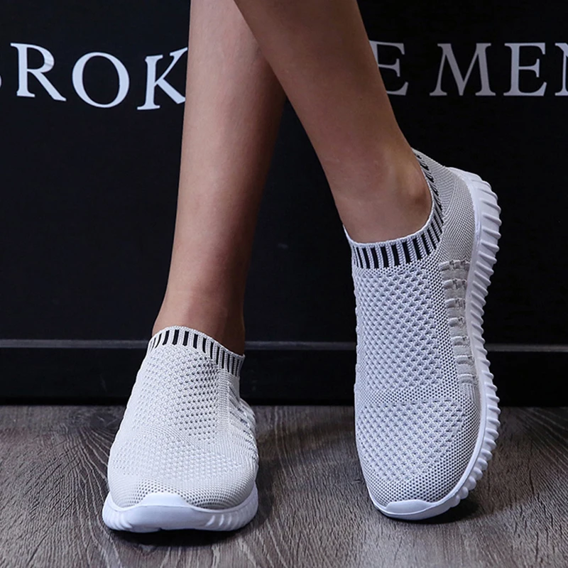 Rimocy Breathable Mesh Sneakers Women 2022 Summer Slip on Soft Bottom Running Shoes Woman Plus Size 43 Elastic Knit Casual Flats