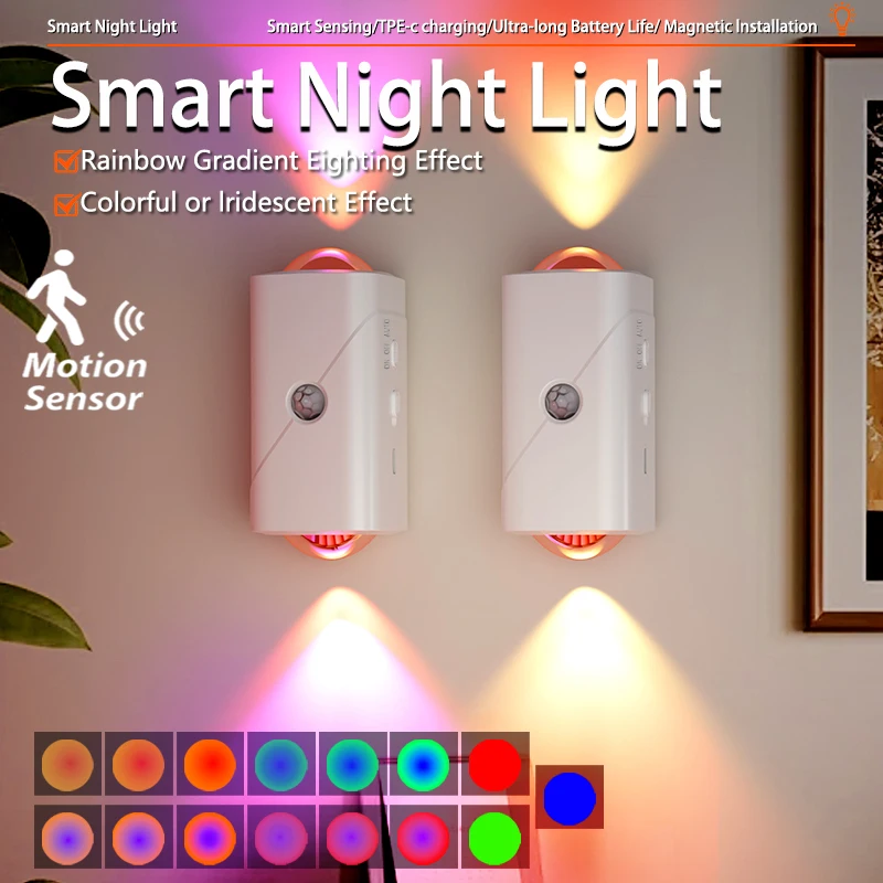 RGB Night Light LED Motion Sensor Wall Light Up and Down Lights Rechargeable Atmosphere Lights for Stair Porch Home Decorations