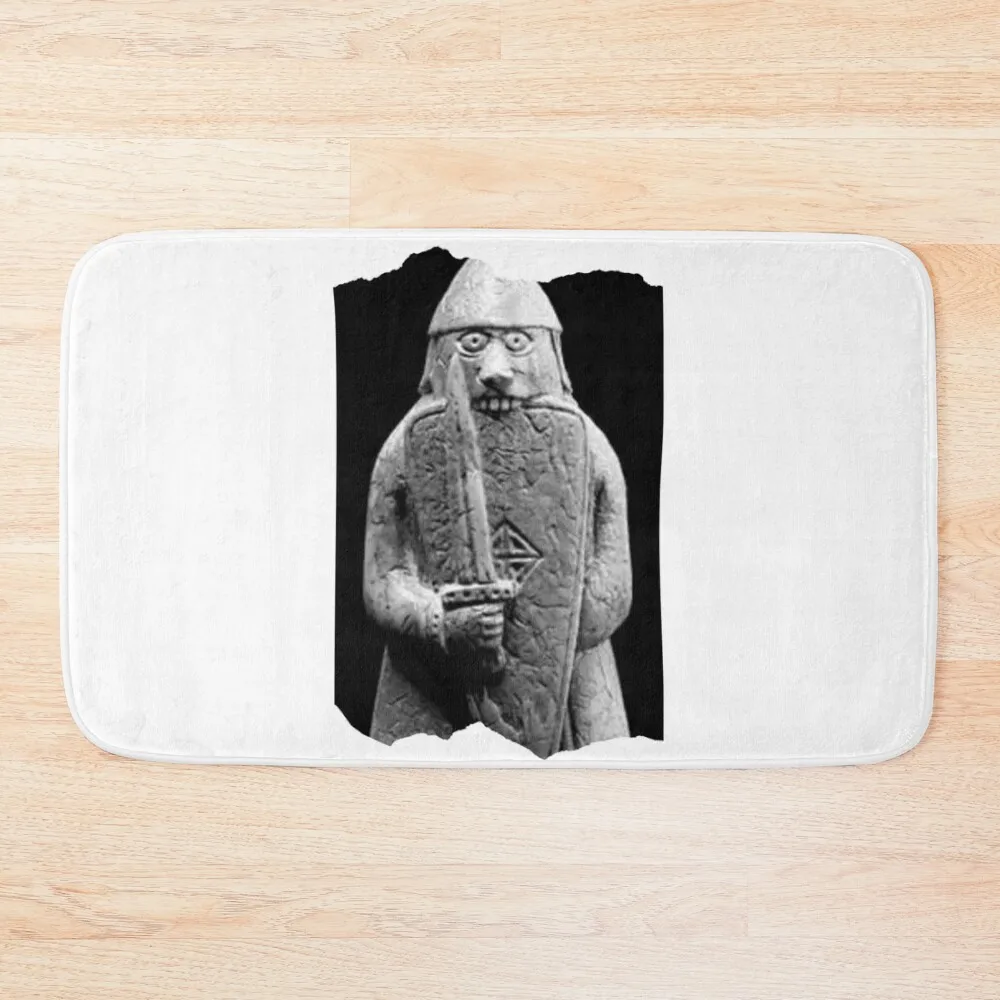 Lewis Viking Chessmen - Shield-Biting Berserker in Black & White Bath Mat Hallway Carpet DoorEntrance Door Mat