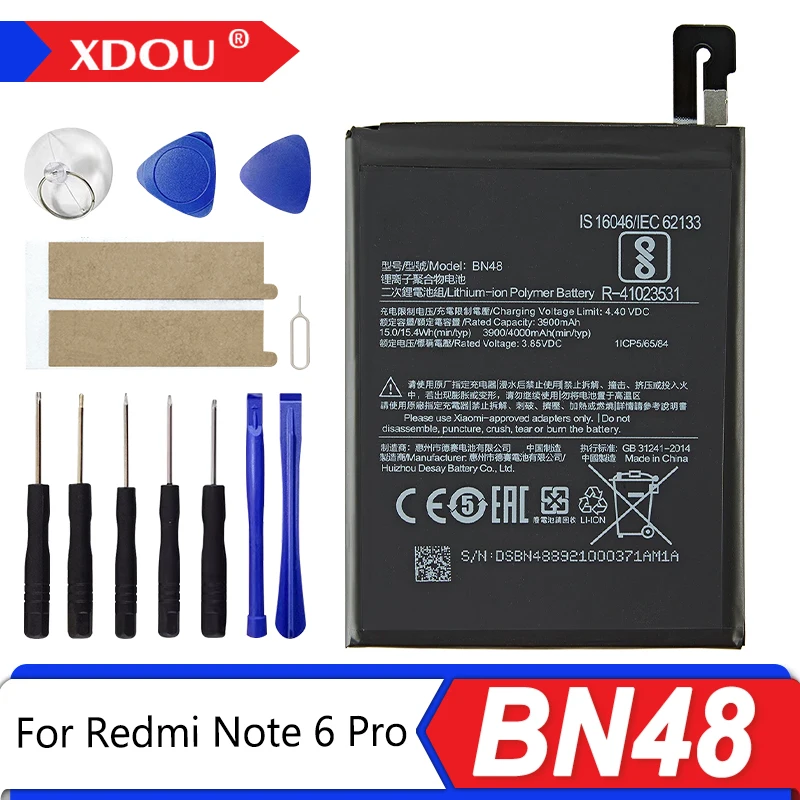 

Совершенно новый аккумулятор BN48, 4000 мАч для Xiaomi Redmi Note 6 Pro, высококачественная батарея для телефона BN48, + бесплатные инструменты