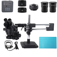 HAYEAR Double Boom Stand Zoom Simul Focal Trinocular Stereo Microscope+48MP 2K HD USB Industrial Camera for Phone PCB Repair
