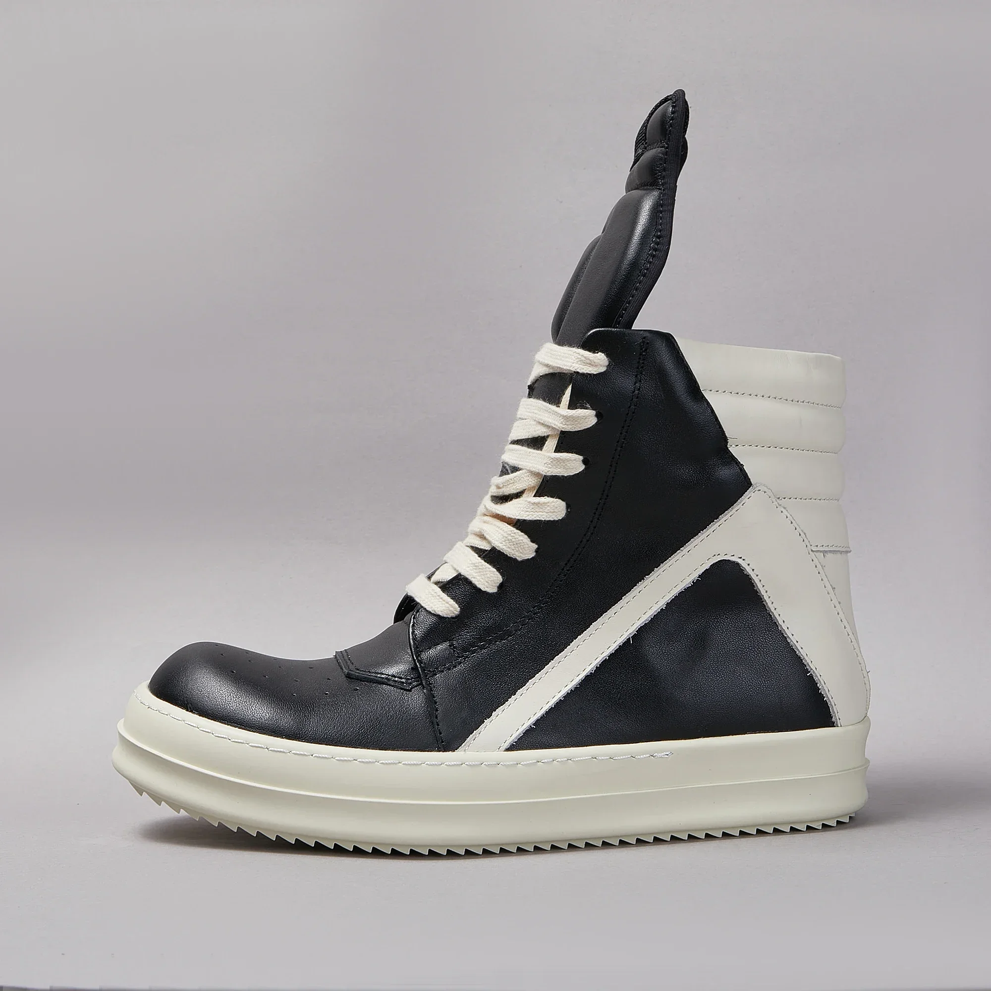 Brand Men Shoe Casual High Top Quality Women Sneaker Black Ankle Boot Geobasket Leather Owen Fashion Thick-sole Flat Zip Shoe