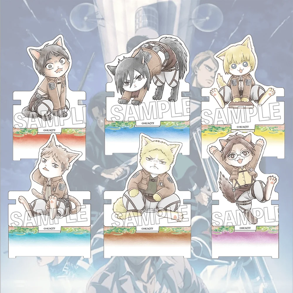 Attack on Titan Eren Yeager 10cm Acrylic Stand Keychain Chibi Cat Ears Survey Corps Sitting Ver Desk Room Decor Gift