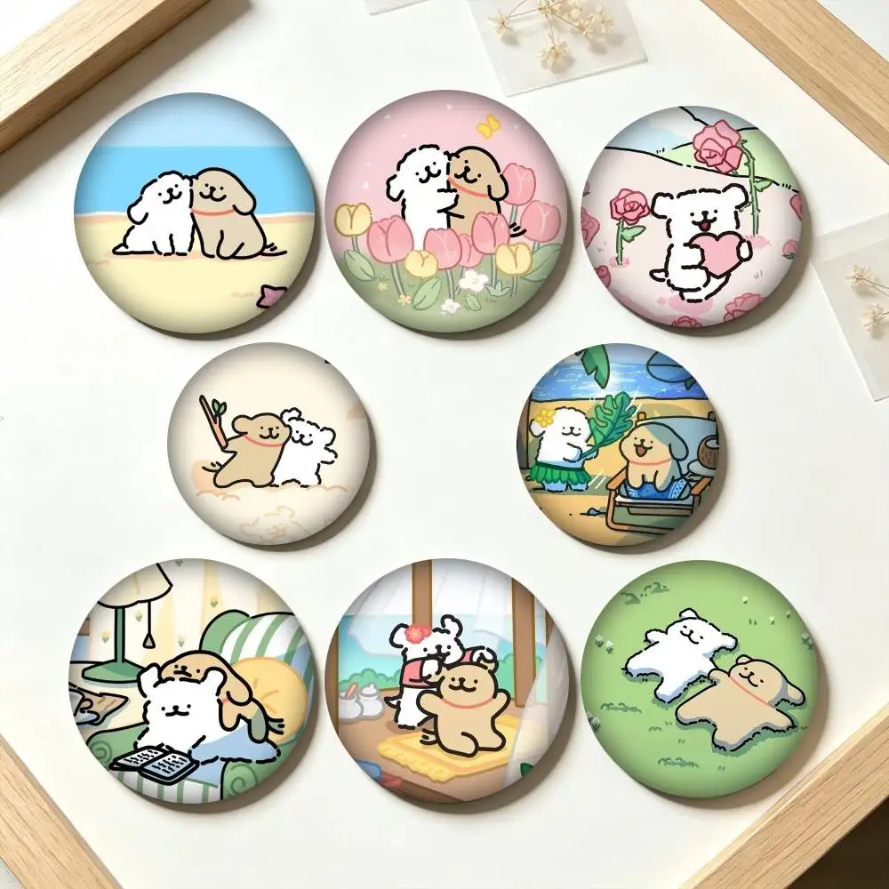 M-Maltese Cartoon 25 32 44 58 75mm Badges Personalized Round Brooches Pins Accessory Gift