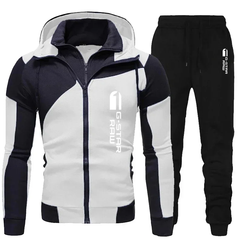 Fall Winter Men's Hoodie Sweatpants Zipper 2-piece Splicing Men's Sportswear Men's Fashion Casual Jacket Hoodie Pants Sportswear