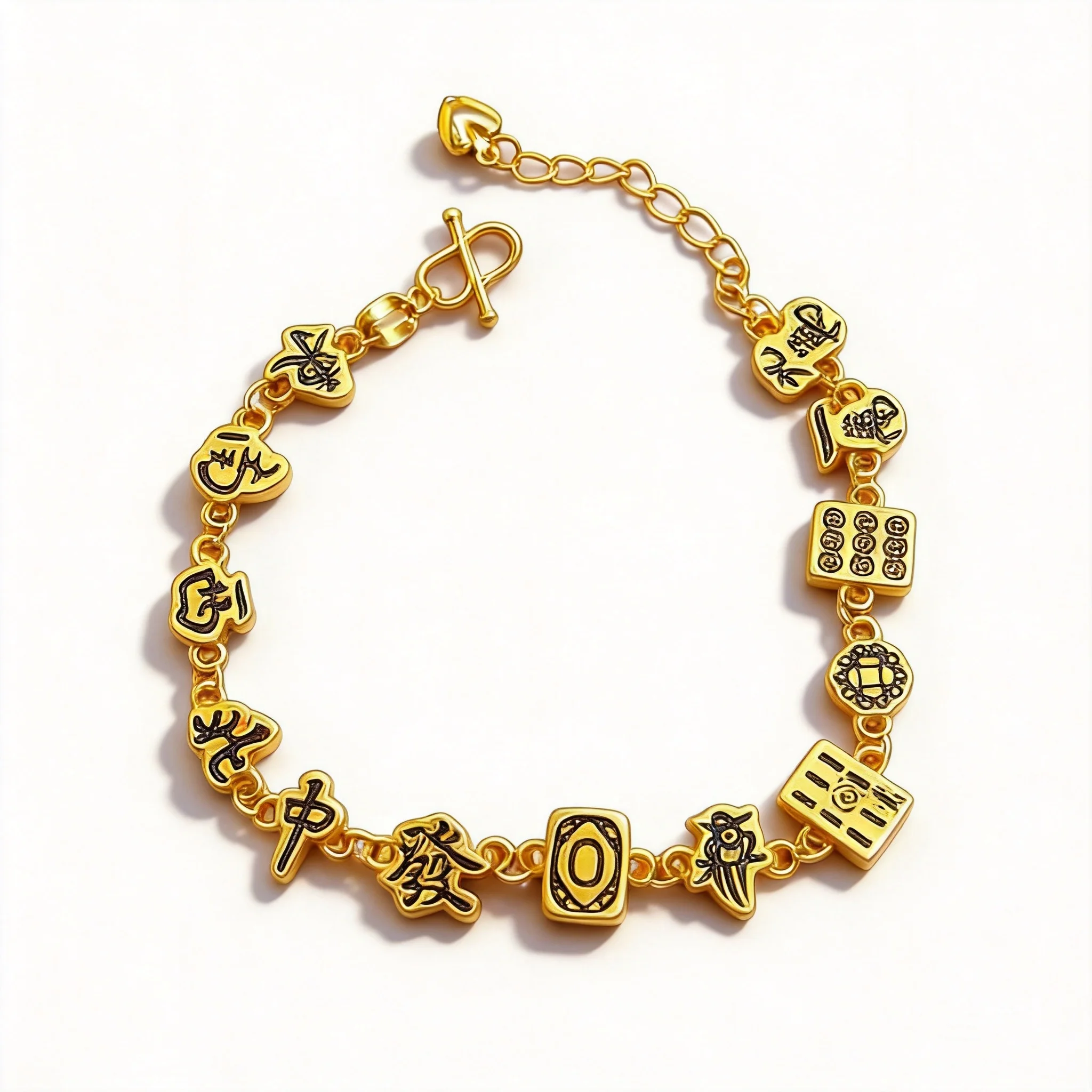 Lucky Chinese Style Mahjong Thirteen Orphans Gold Plated Bracelet For Women Vintage Blessing Wealth Good Fortune Wrist Jewelry