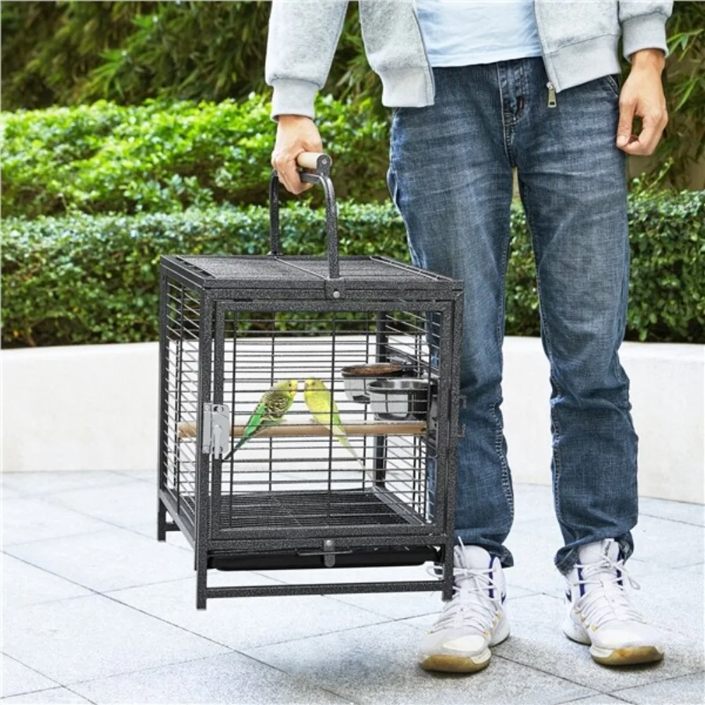 

26inch Wrought Iron Bird Travel Carrier Cage Parrot Cage with Wooden Handle