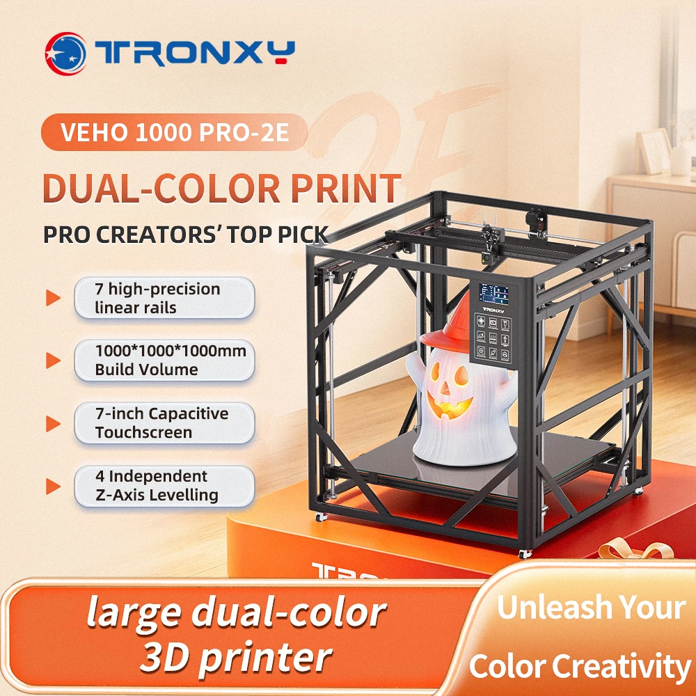 Drukarka 3D VEHO 1000 PRO-2E z dużą płytą roboczą 1000*1000*1000mm, 2-w-1, wysoka precyzja, funkcja wznowienia druku po awarii zasilania.