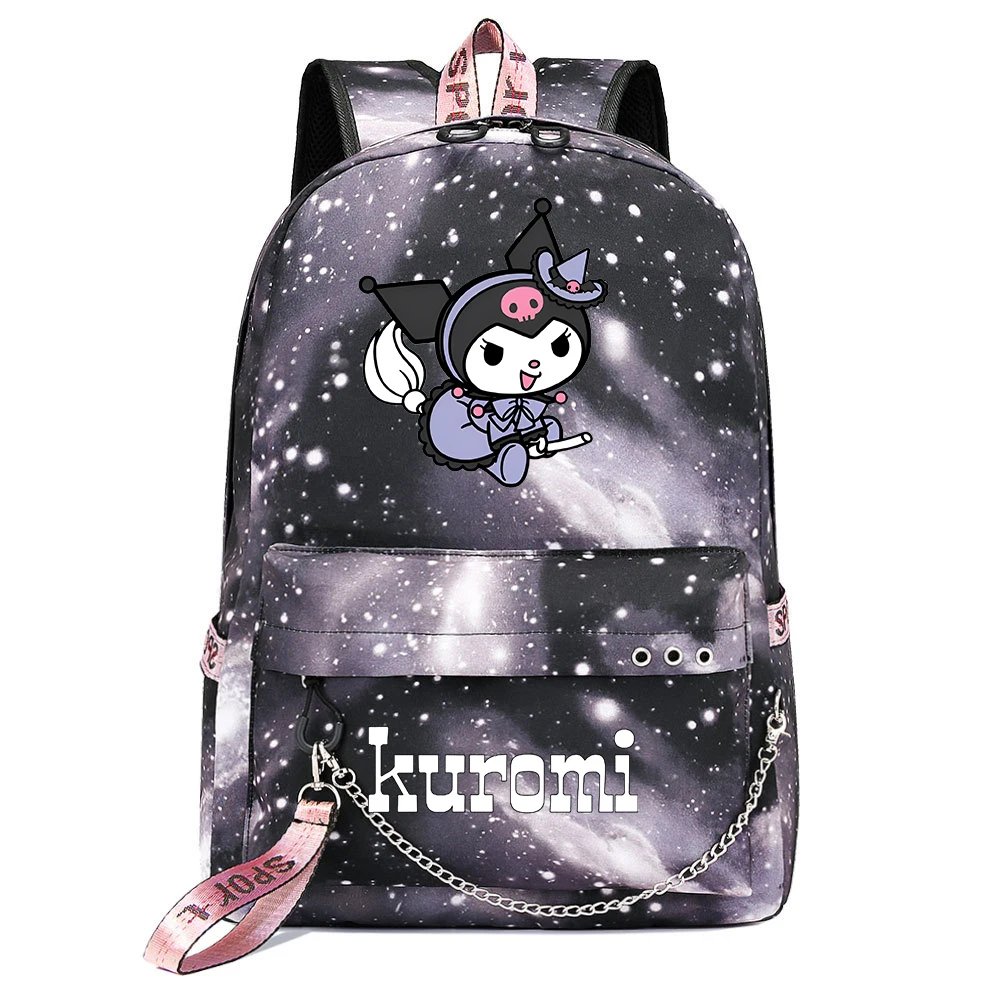 Sanrio Kuromi Backpack Teenager USB Charging Chain Travel Casual Backpack Cartoon Printed Student College Bookbag Mochila