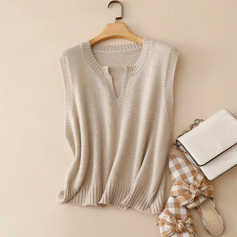 

autumn winter new thick 100% cashmere knitted loose vest women