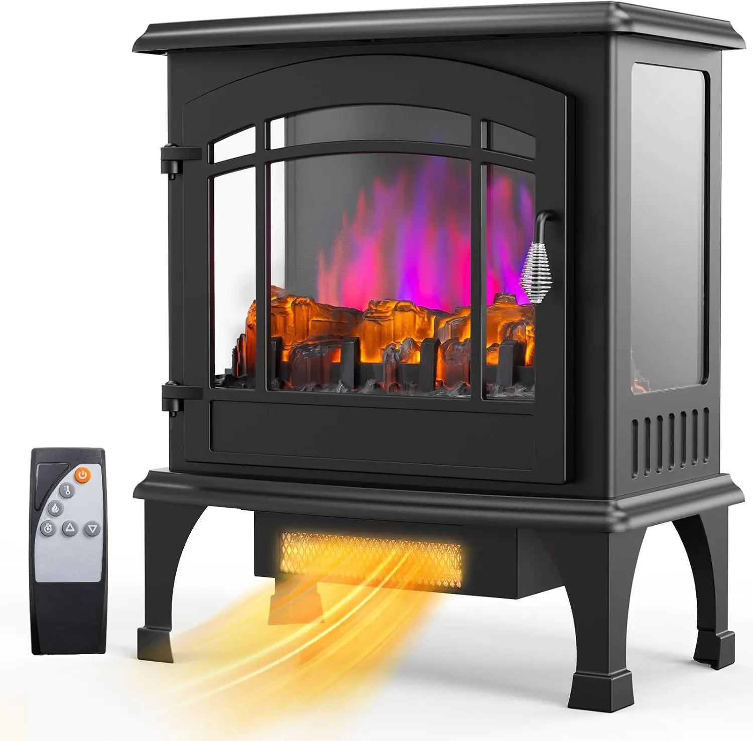 ROVSUN Electric Fireplace Stove, 23''W Freestanding Heater with Realistic Flame Effect, Timer, Adjustable Temperature, Overheat