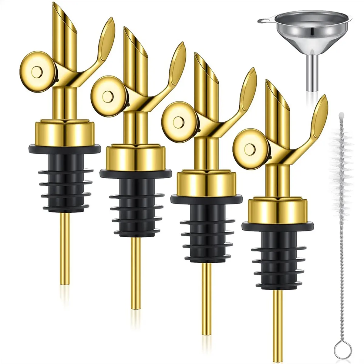 A72P 4 PCS Weighted Stainless Steel Pourers Olive Oil Spout Automatic Opening and Closing Spout Gold
