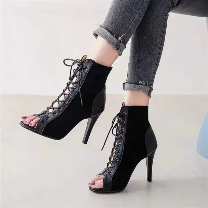 Women\'s Dance Heeled Shoes Peep toe Shoes Women\'s Boots Lace-up Sexy Dress Solid Color High Heels Stiletto Sandals For Women