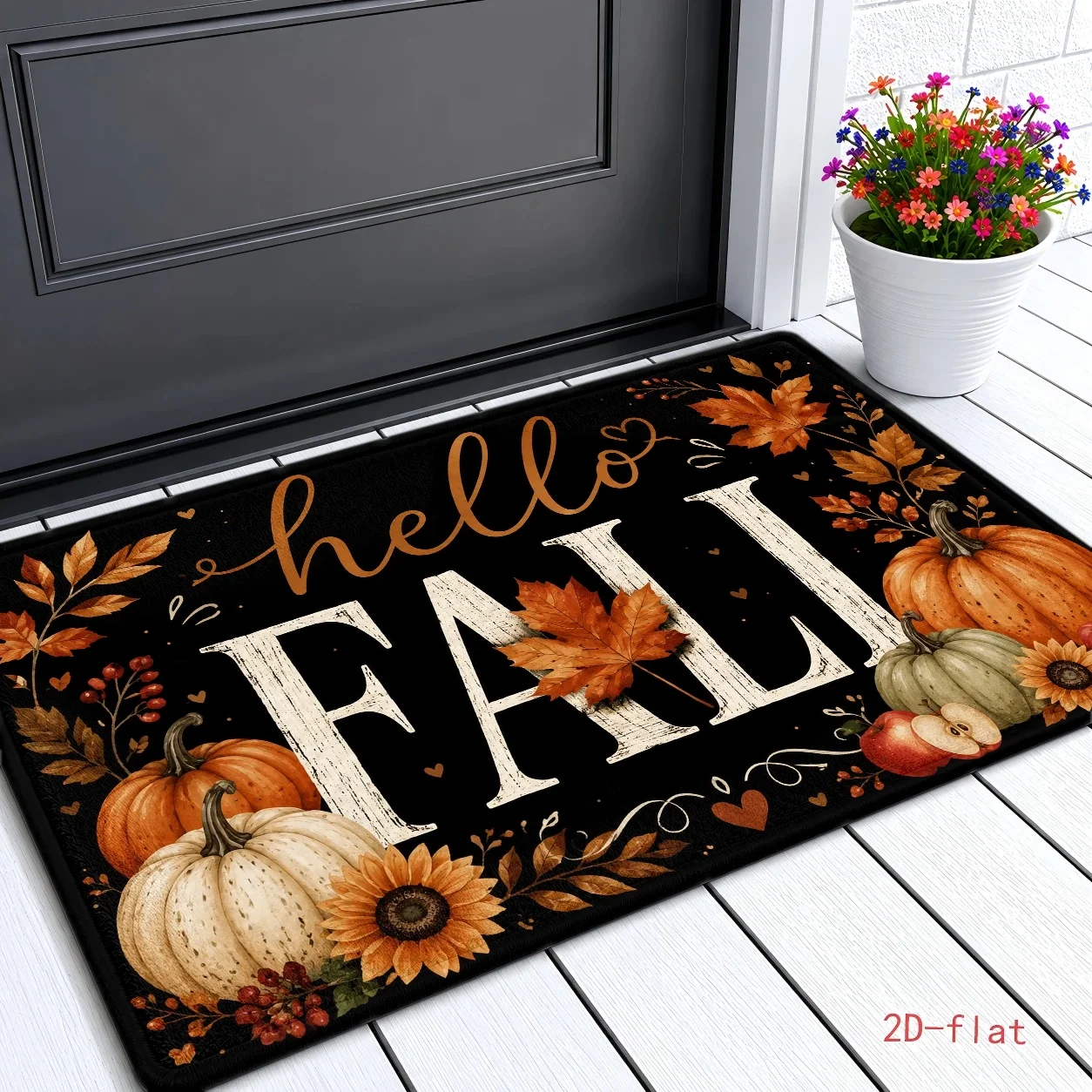 Hello Fall Pumpkin Leaf Door Mat  Gourd Maple Print Non Slip Washable Carpet For Autumn Season Home Entrance Decoration