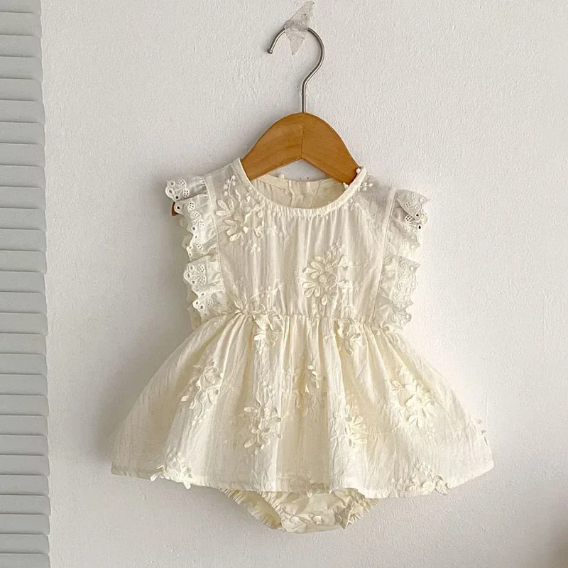 

2025 New Summer Newborn Baby Girls Romper Sleeveless Cotton Embroidery Toddler Baby Girls Jumpsuit 0-24M Baby Girls Clothing