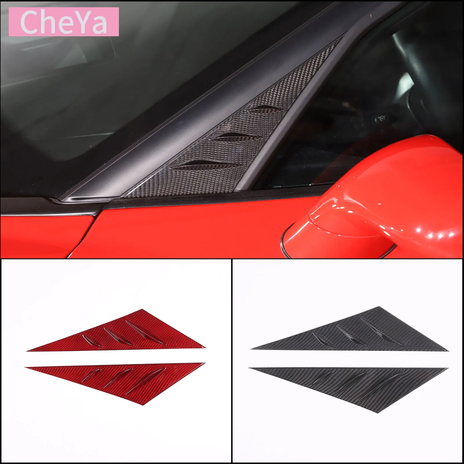 cheya Real Carbon Fiber Car A-pillar Triangular Panel Cover for Chevrolet Corvette C6 2005-2013  Exterior Accessories 2Pcs