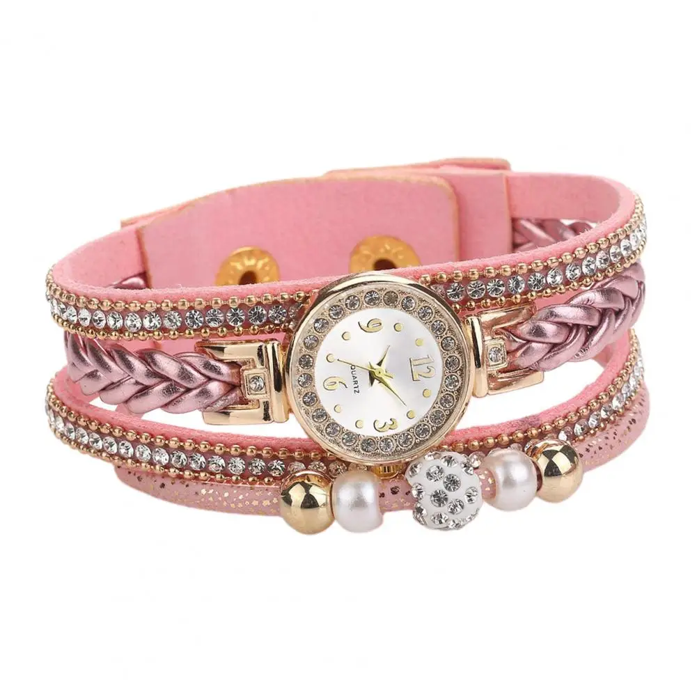 Quartz Watch Luxury Women Watch Multi Layers Wrap Around Rhinestone Braided Elegant Bracelet Watch Bracelet Watches Ladies