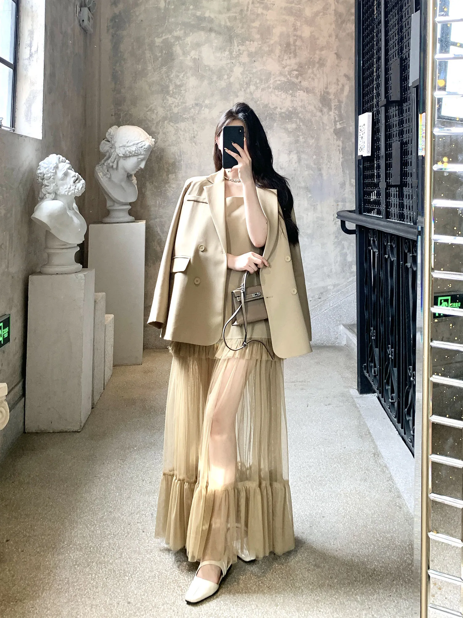 Koreański Zestaw Garniturowy z Wstawkami i Paskami, Dwuczęściowy Zestaw Damski, Wersja Standardowa, Długi Rękaw, Standardowa Długość