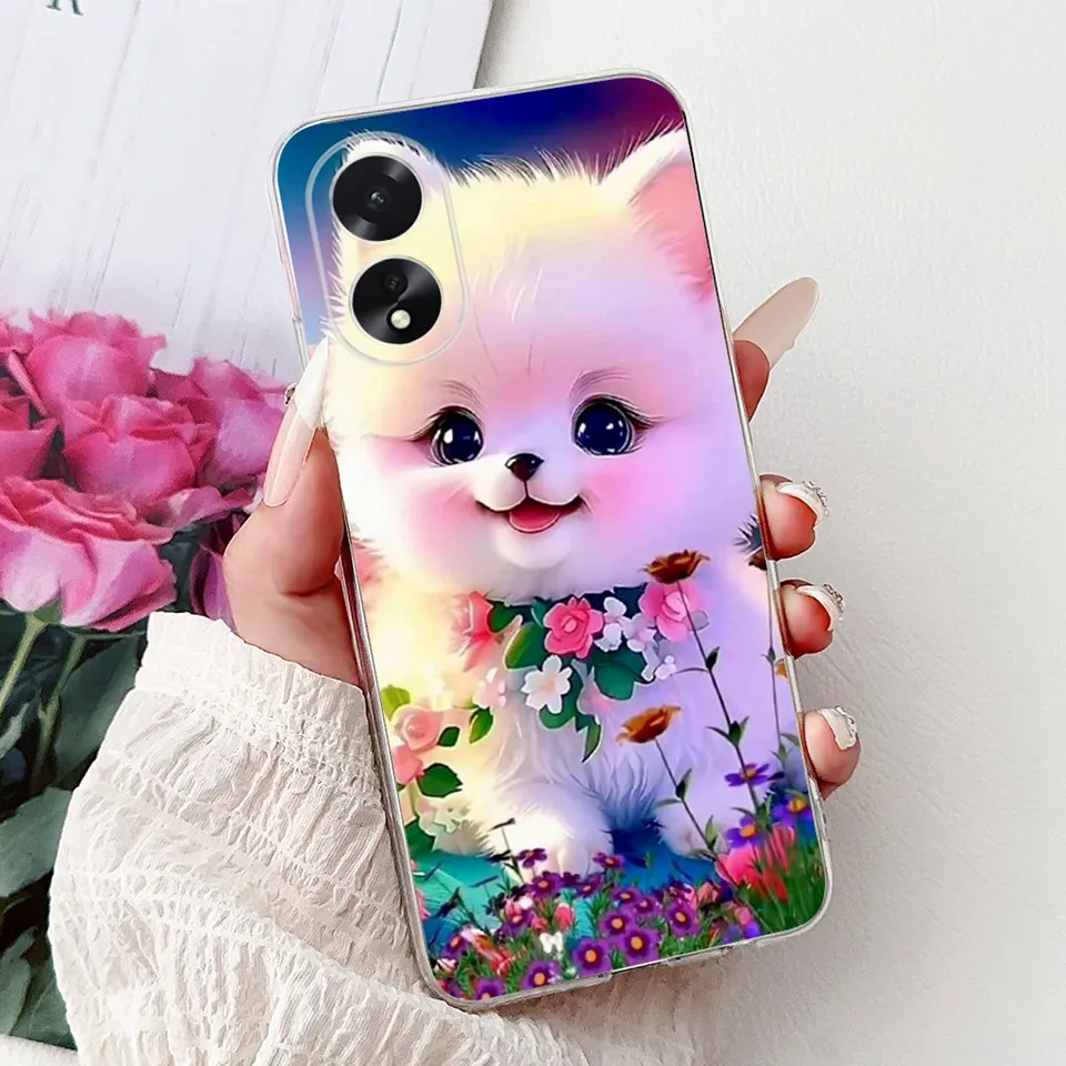 For Oppo A38 A18 A58 A58x A78 4G 5G Phone Case Transparent Soft Rubber Back Cover Women Fashion Cartoon Pattern Bumper Housing