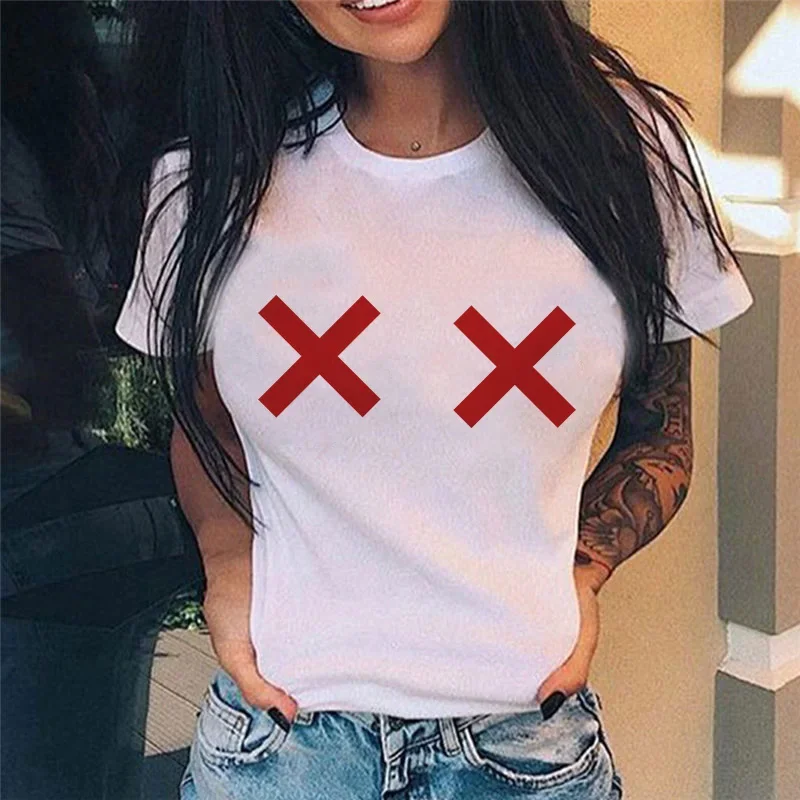 

Fashion New Style Women T-shirt Casual White Round Neck Short Sleeve T Shirt Female Simple Versatile Summer Unisex Clothes Top
