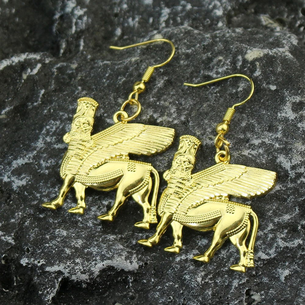 أقراط قلادة أشور للنساء والرجال لاما، لاما، ثور مجنح لاماسو هي مجوهرات إلهية واقية آسيوية #2