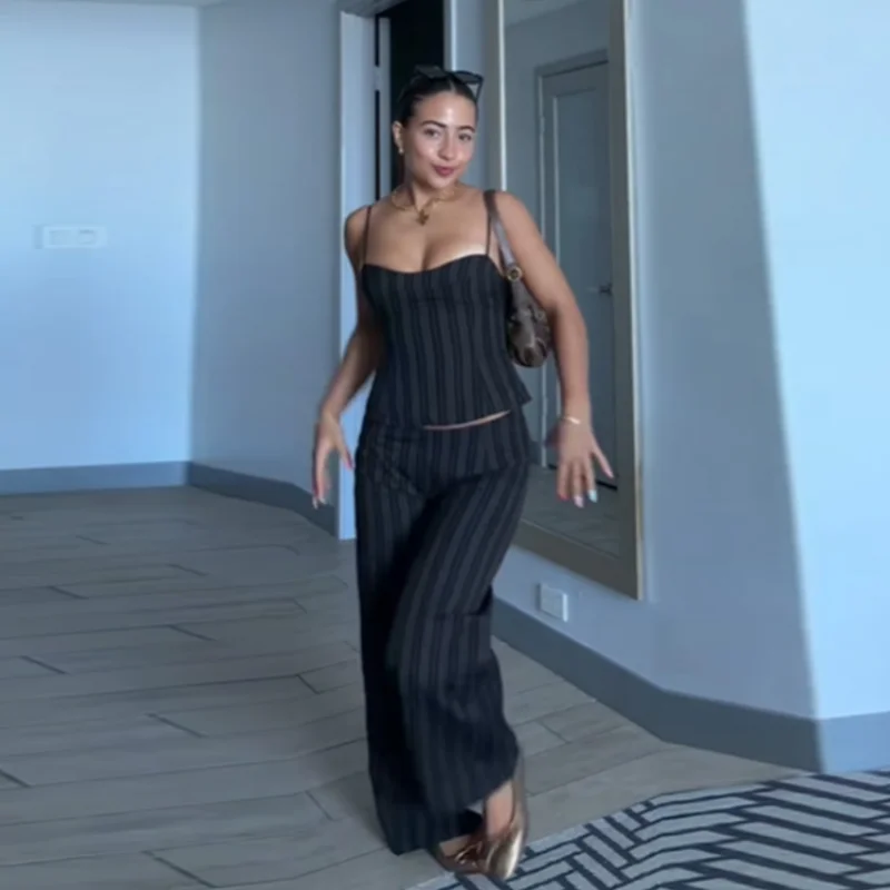 Women Formal Office Wear Tops - Elegant French Pinstripe 2pc Set Top