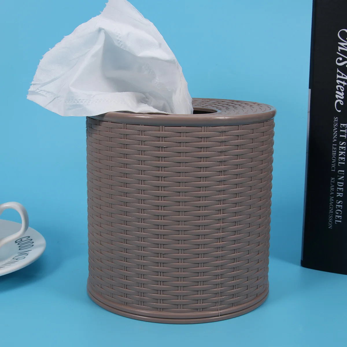 

Woven Holder Classic Round Design Brown Color For Car Office Living Room Bedroom Bathroom Tissue Storage Box Creative