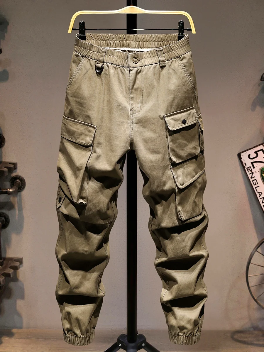 

Casual American Work Pants Men's Spring Autumn Loose Trousers Faionable Multi-ket Elastic Waist Long Pants