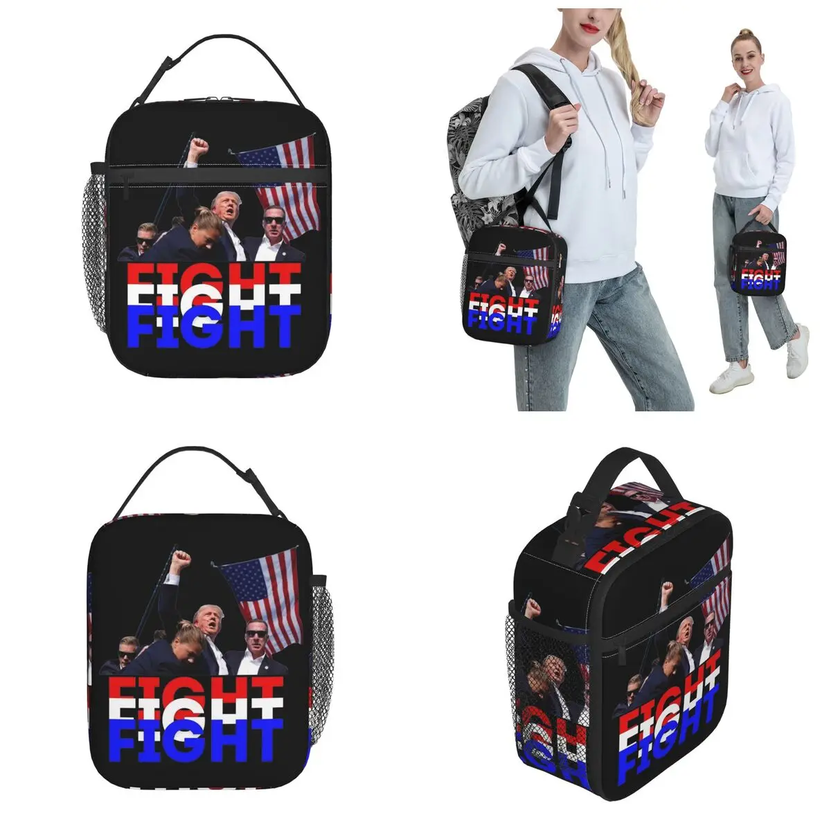 Insulated Lunch Bag Donald Trump Fight Shot 2024 Shooting at Trump Rally Storage Food Box New Arrival Cooler Thermal Lunch Box