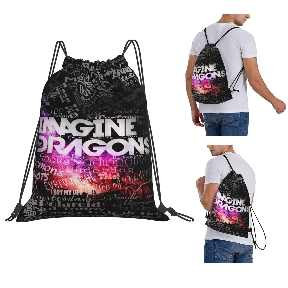 Imagine Dragons Backpacks Portable Drawstring Bags Sundries Bag Book Bags for Man Woman School