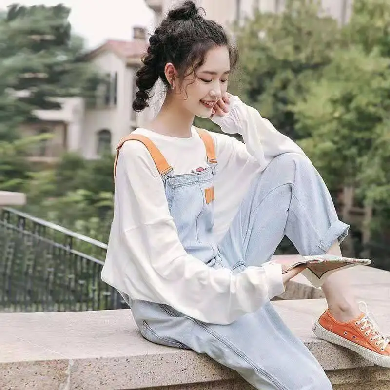 Tute di jeans da donna Salopette alla moda Per il tempo libero All-match Bella Ulzzang Temperamento Studenti Toppe semplici Adolescenti Vintage