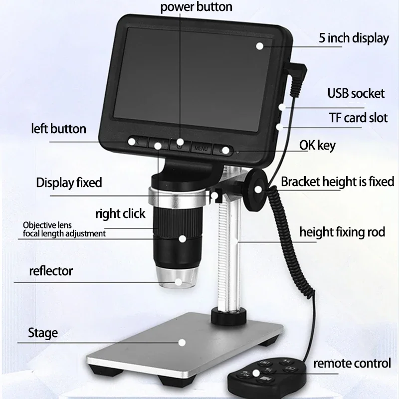 TKDMR 1000X Zoom HD 8LED Professional Electronic Digital USB WIFI Camera Microscope 5 Inch LCD Screen for Apple Android Phone PC